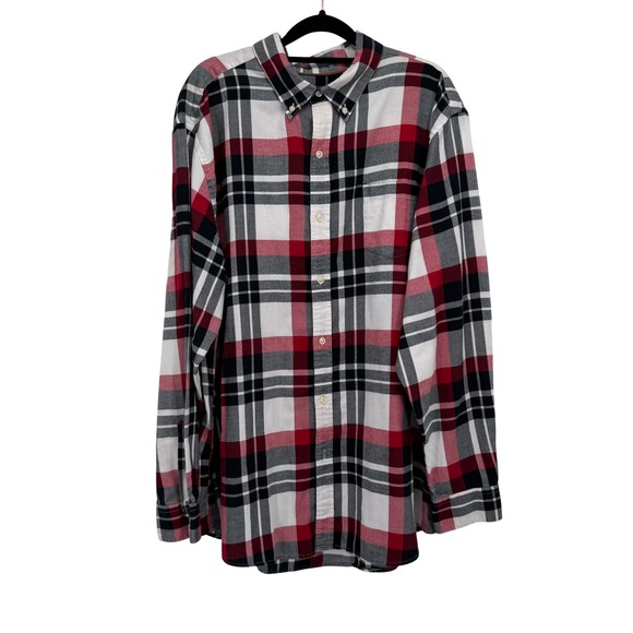 Chaps Other - Chaps Mens XXL‎ Red Black White Plaid Button Down Shirt Long Sleeve Herringbone
